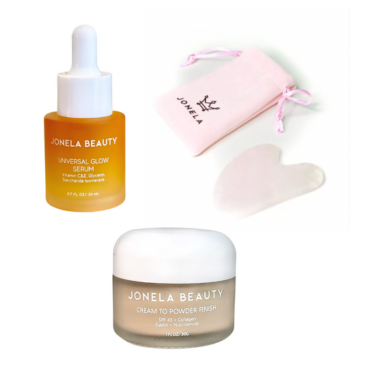 UNIVERSAL GLOW SERUM + GUA SHA + CREAM TO POWDER FINISH