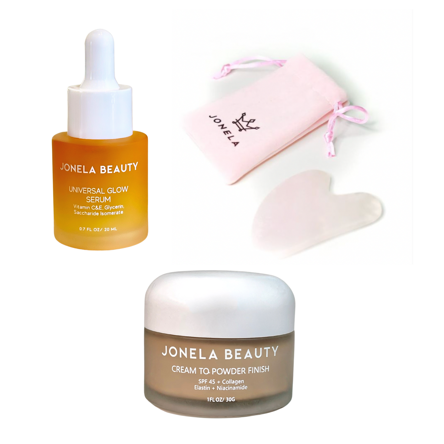 UNIVERSAL GLOW SERUM + GUA SHA + CREAM TO POWDER FINISH