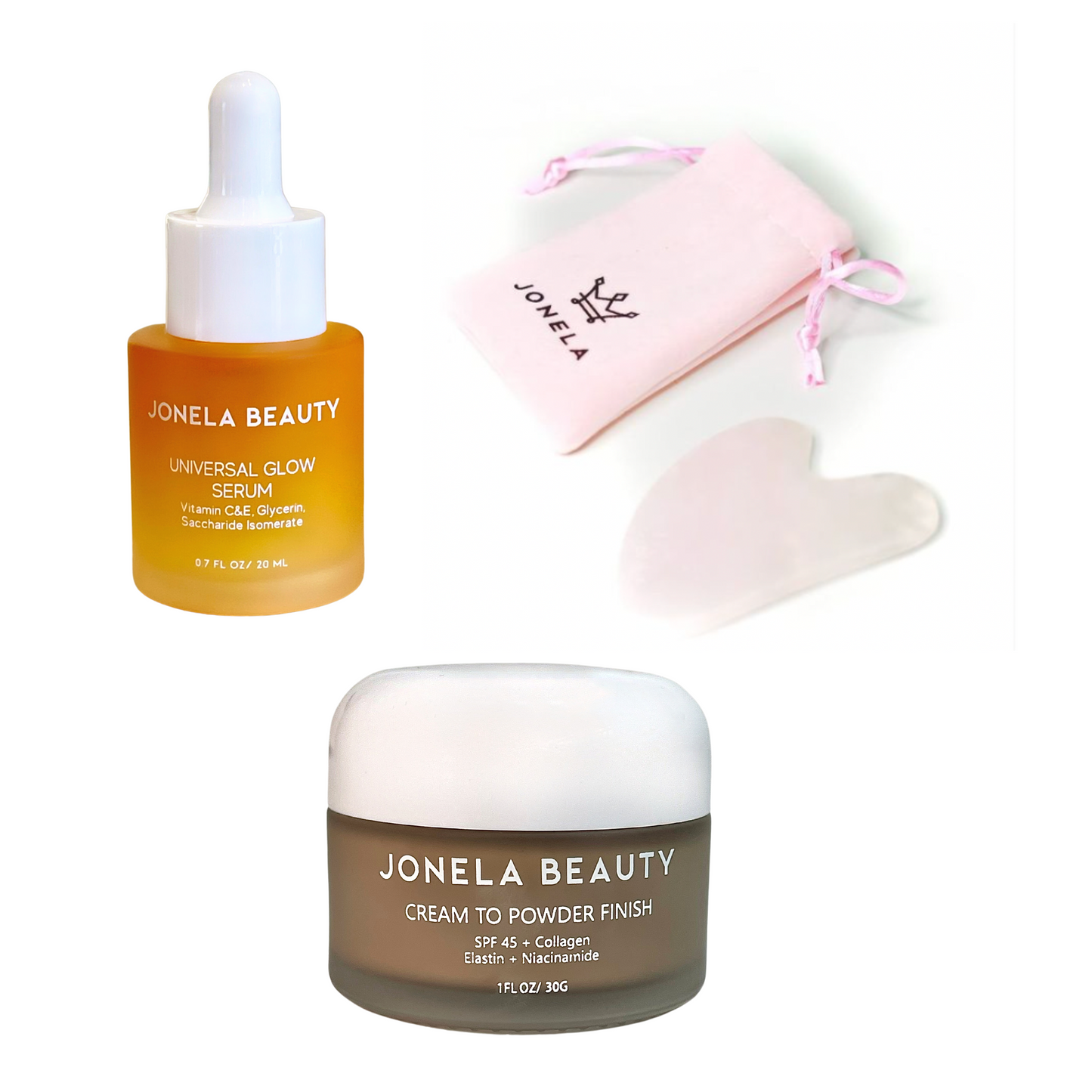 UNIVERSAL GLOW SERUM + GUA SHA + CREAM TO POWDER FINISH